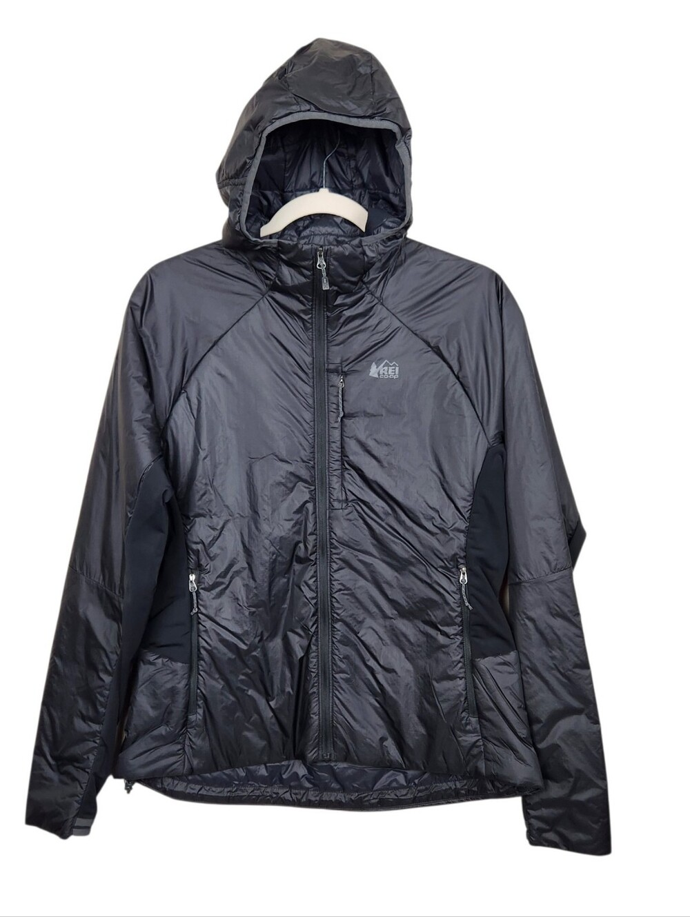 REI Co-Op Black Flash Primaloft Insulated Hybrid Hooded Jacket Womens Size M
